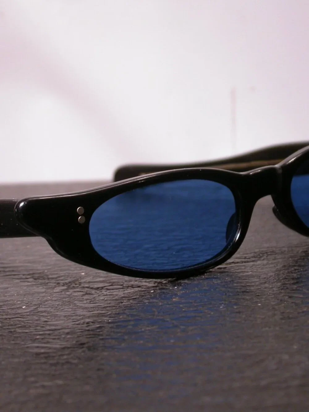 Vintage Jet Black and Blue Cat Eye Retro Sunglasses Made in Japan